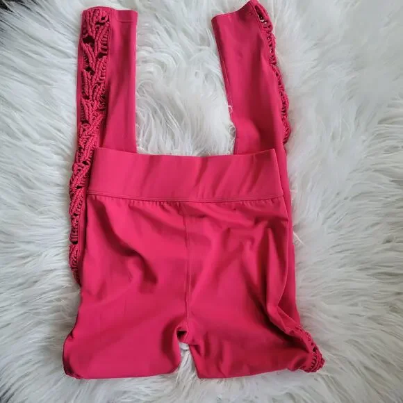 Carbon38 Tanjung Sayang Leggings Macrame Inset Hibiscus Pink Women Small - Picture 7 of 9